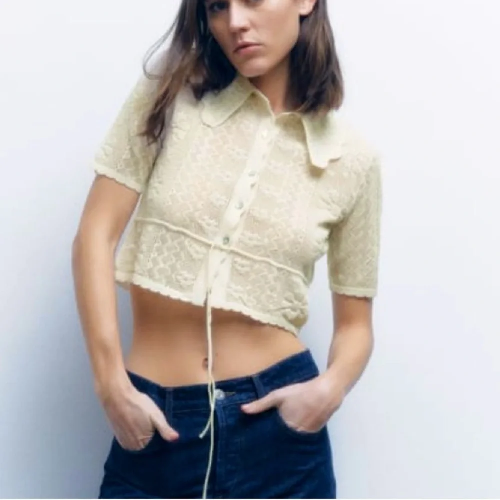 NWT ZARA CREAM CROCHET KNIT POINTELLE JACKET BLOUSE TOP Medium
